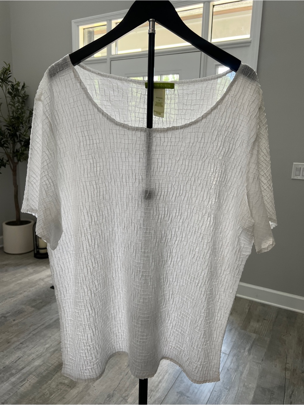 Sigrid Olsen White Textured Short-Sleeve Top 1X